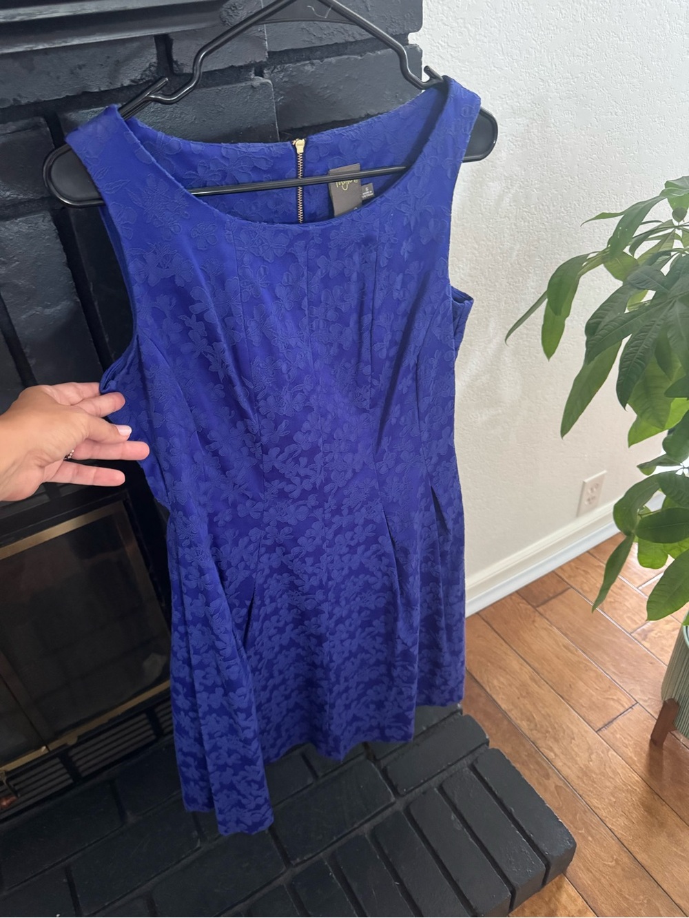Taylor Cobalt Blue Floral Jacquard Fit & Flare Dress Size 6